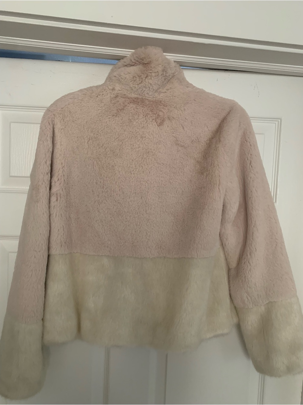 Women's Two-Tone Faux Fur Jacket in Blush and Cream